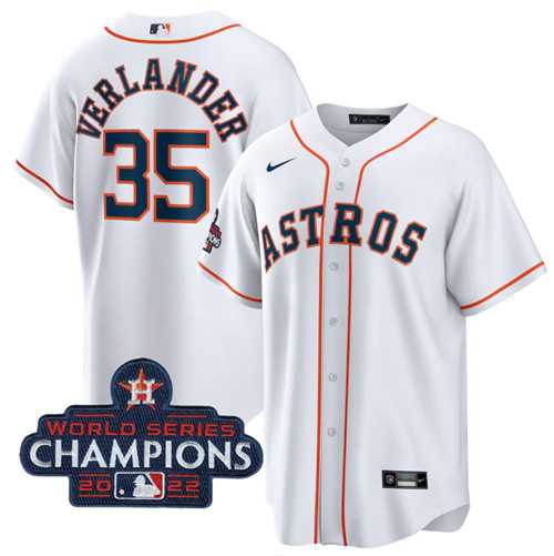 Mens Houston Astros #35 Justin Verlander White 2022 World Series Champions Home Stitched Baseball Jersey